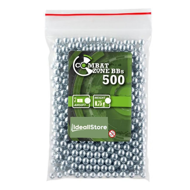 Set 500 bile metalice IdeallStore®, Combat Zone, airsoft si prastie, 7 mm, 0.75g, argintiu