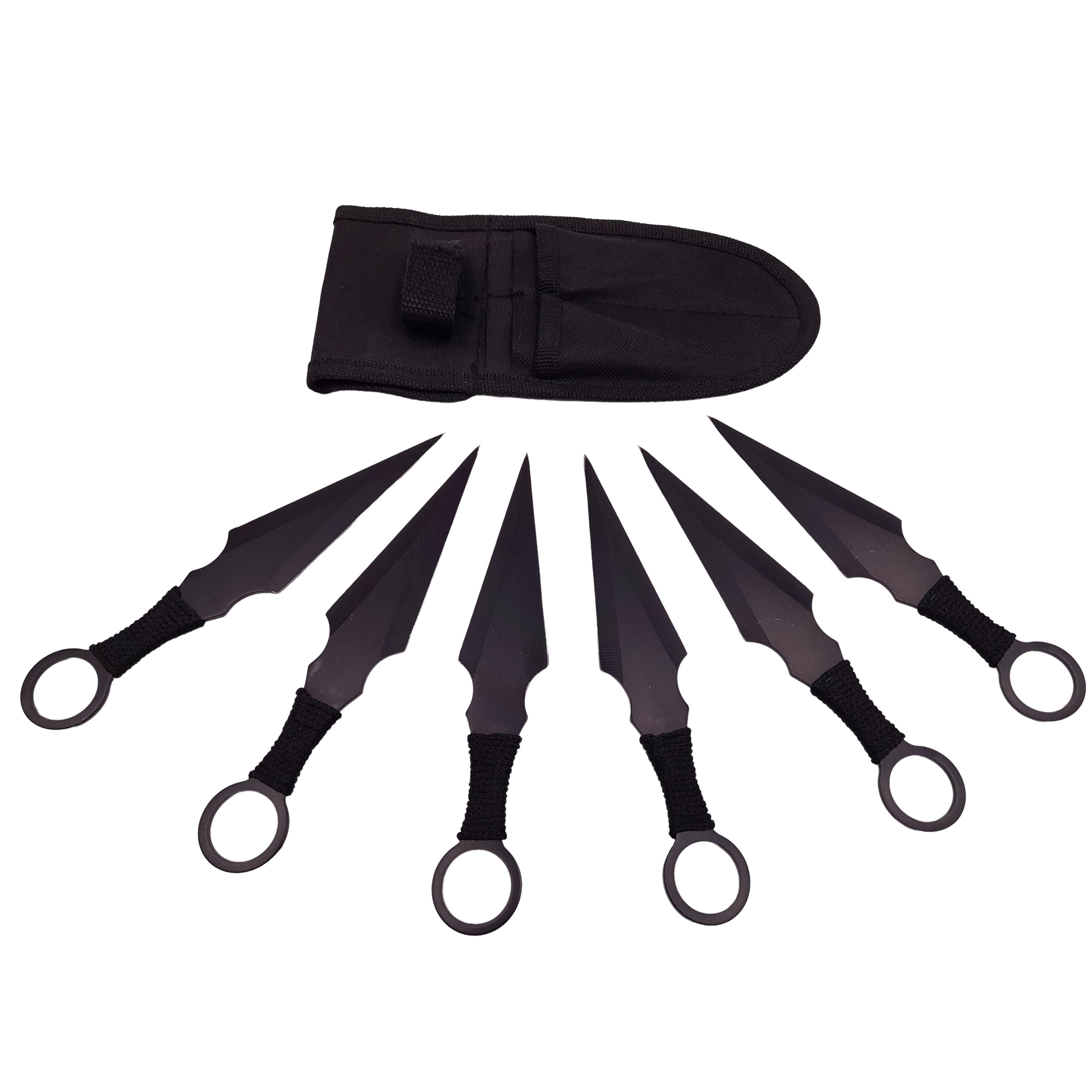 Set sabie de vanatoare IdeallStore® Last Ronin si sase cutite de aruncat, otel inoxidabil, negru