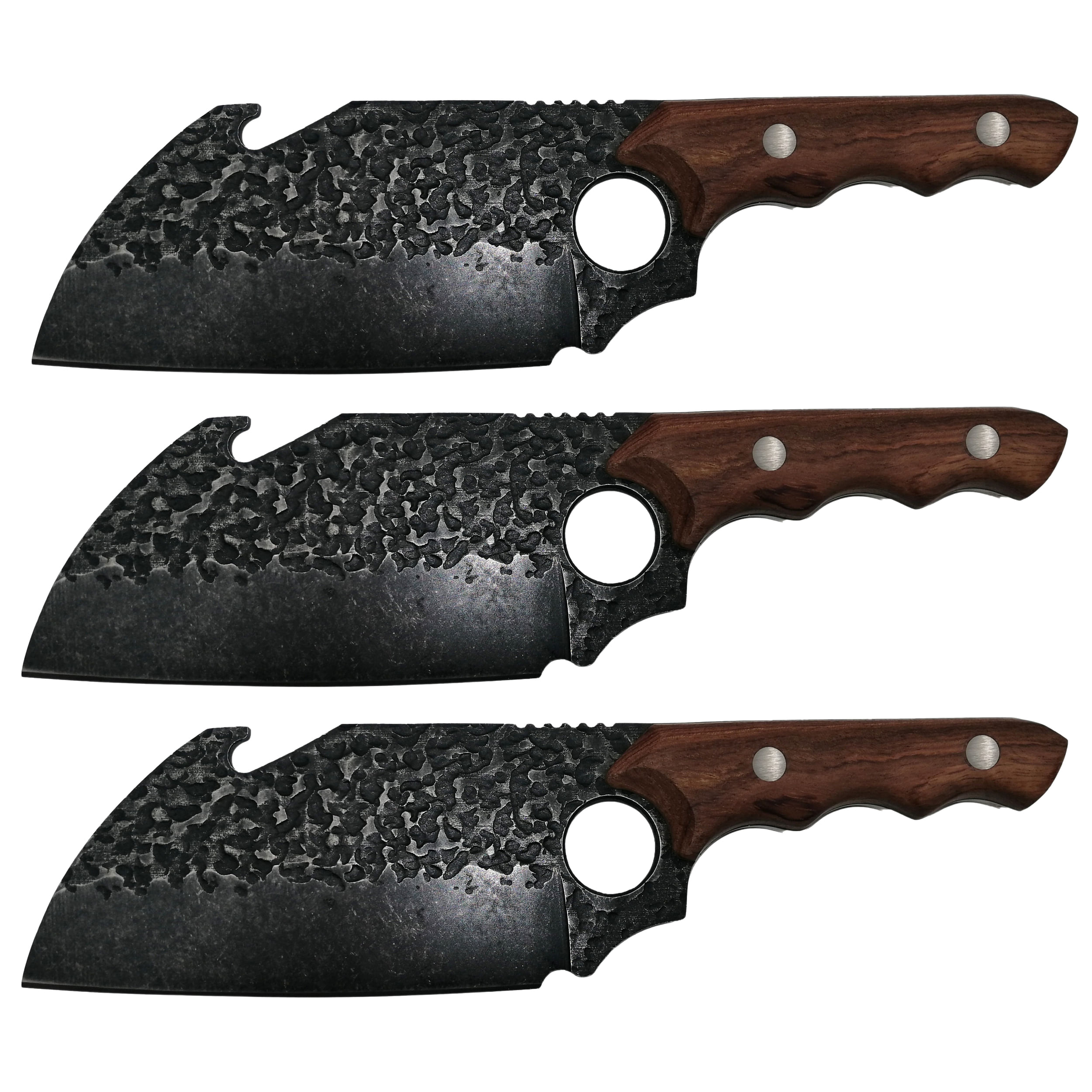 Set trei cutite macelarie DEPOX®, lucrate manual, Ying-Yang Blade, 26.5 cm, maner lemn, negru — imaginea 2