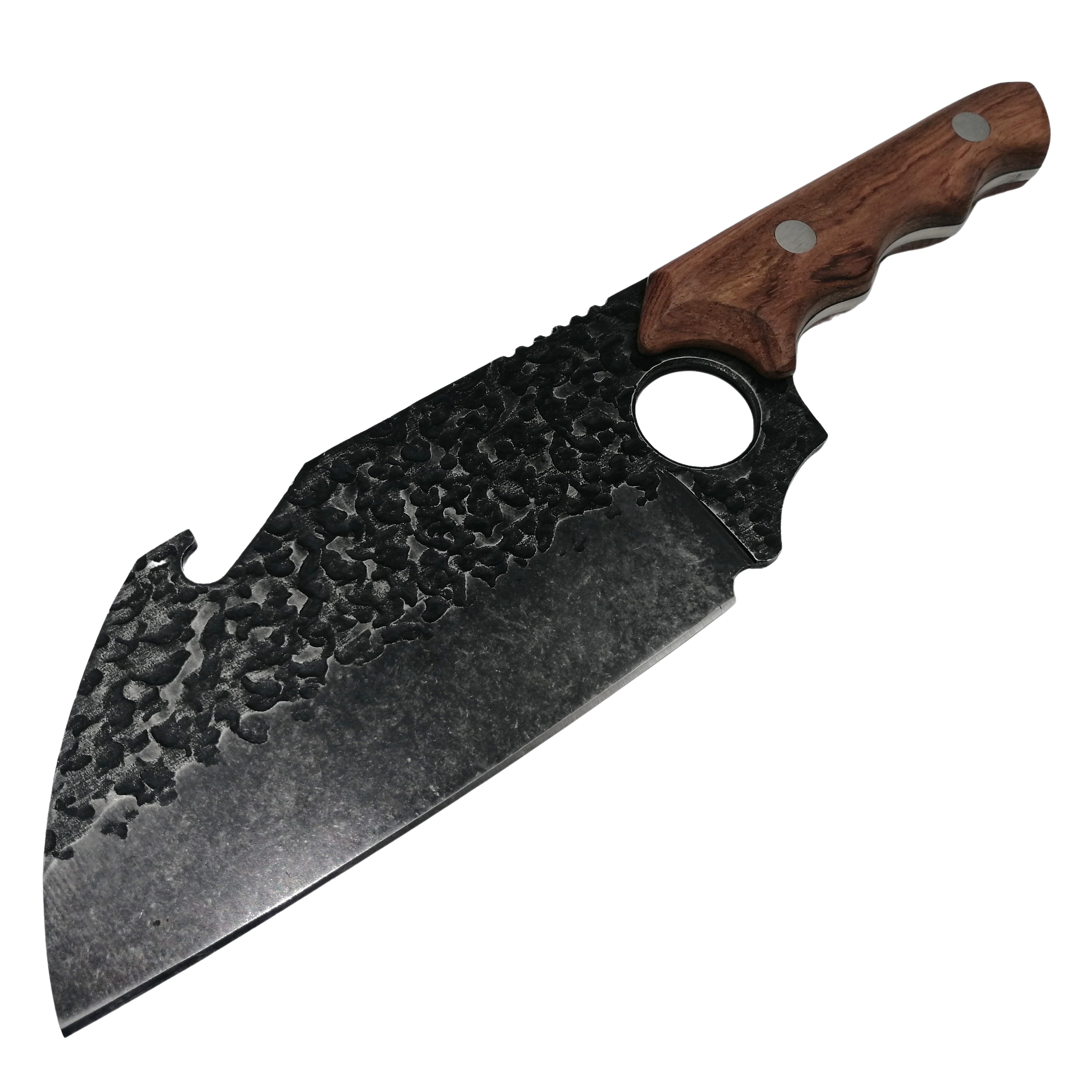 Set trei cutite macelarie DEPOX®, lucrate manual, Ying-Yang Blade, 26.5 cm, maner lemn, negru — imaginea 5