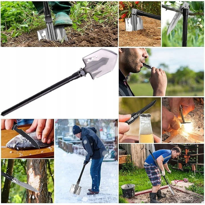 Lopata multifunctionala IdeallStore®, Outdoor Master, 8 in 1, otel inoxidabil, 76 cm, negru