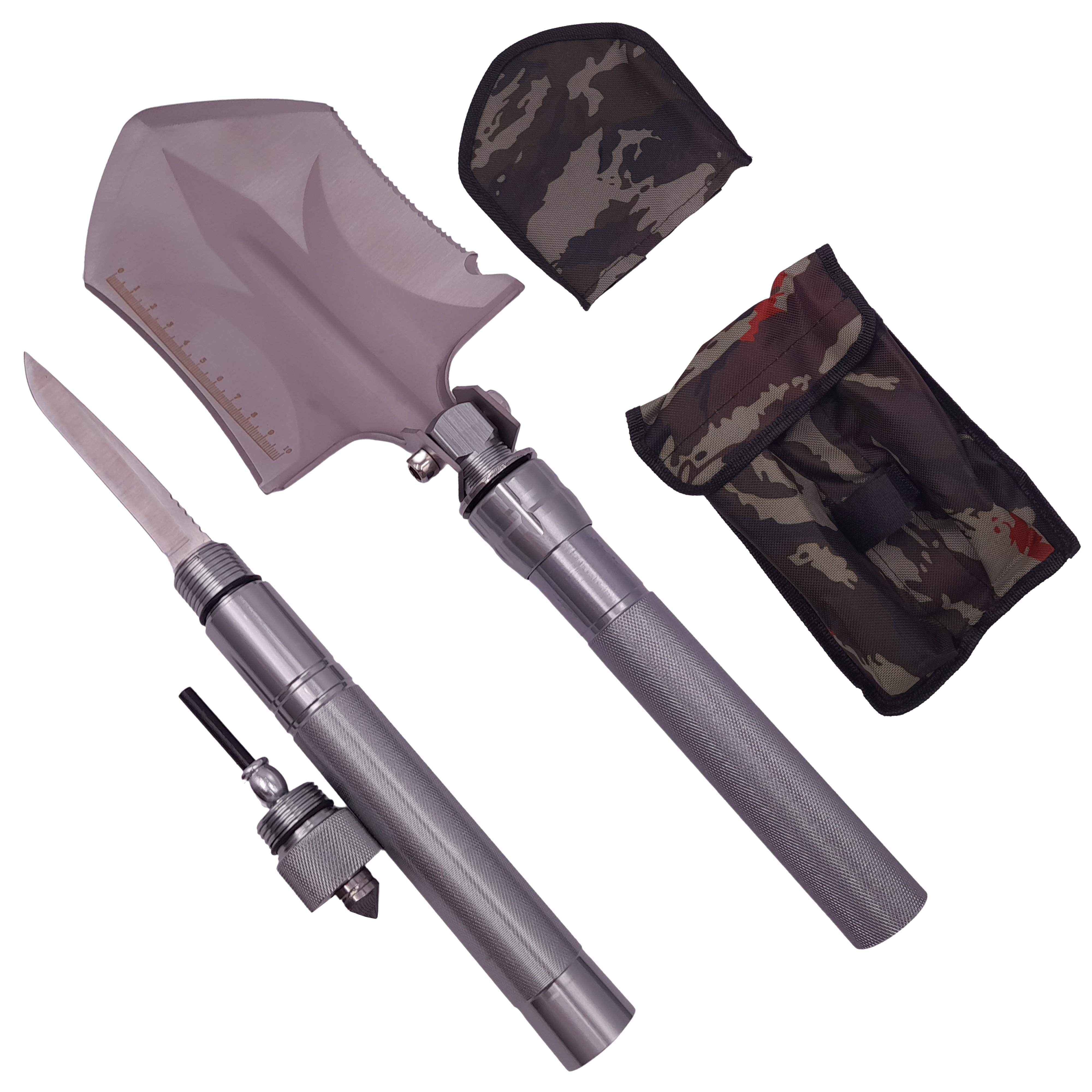 Lopata multifunctionala IdeallStore®, Hunting Society, 8 in 1, otel inoxidabil, 62 cm, argintiu