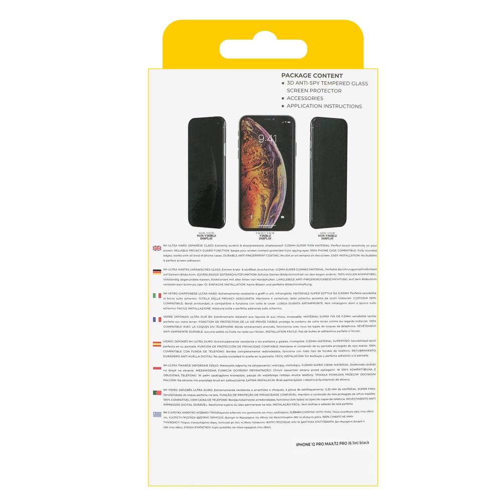 Folie de sticla securizata IdeallStore® pentru protectie compatibila iPhone 12/12 PRO, 3D, Anti-spy, neagra - 2 | YEO