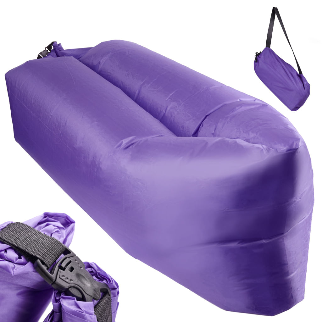 Saltea Autogonflabila "Lazy Bag" tip sezlong, 230 x 70 cm, culoare Violet, pentru camping, plaja sau piscina