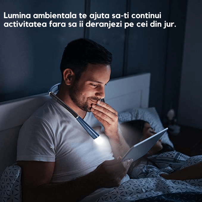 Lampa pentru Citit cu Pozitionare pe Gat, 3 Tipuri de Lumina LED, 3 Nivele de Intensitate, Reincarcare USB, Gri - 3 | YEO