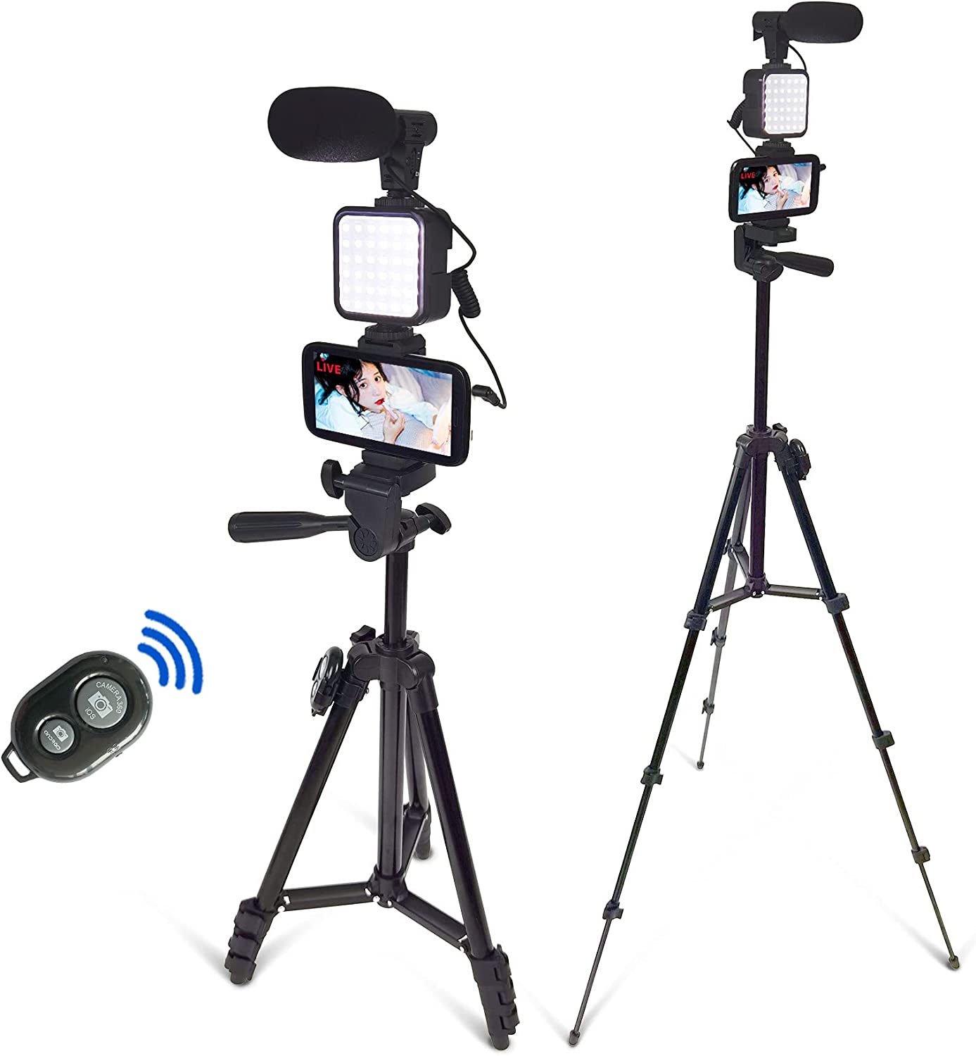 Kit Vlogging pentru Filmari Youtube, TikTok, compatibil cu Aparat Foto/Smartphone Trepied Microfon Lampa LED Telecomanda