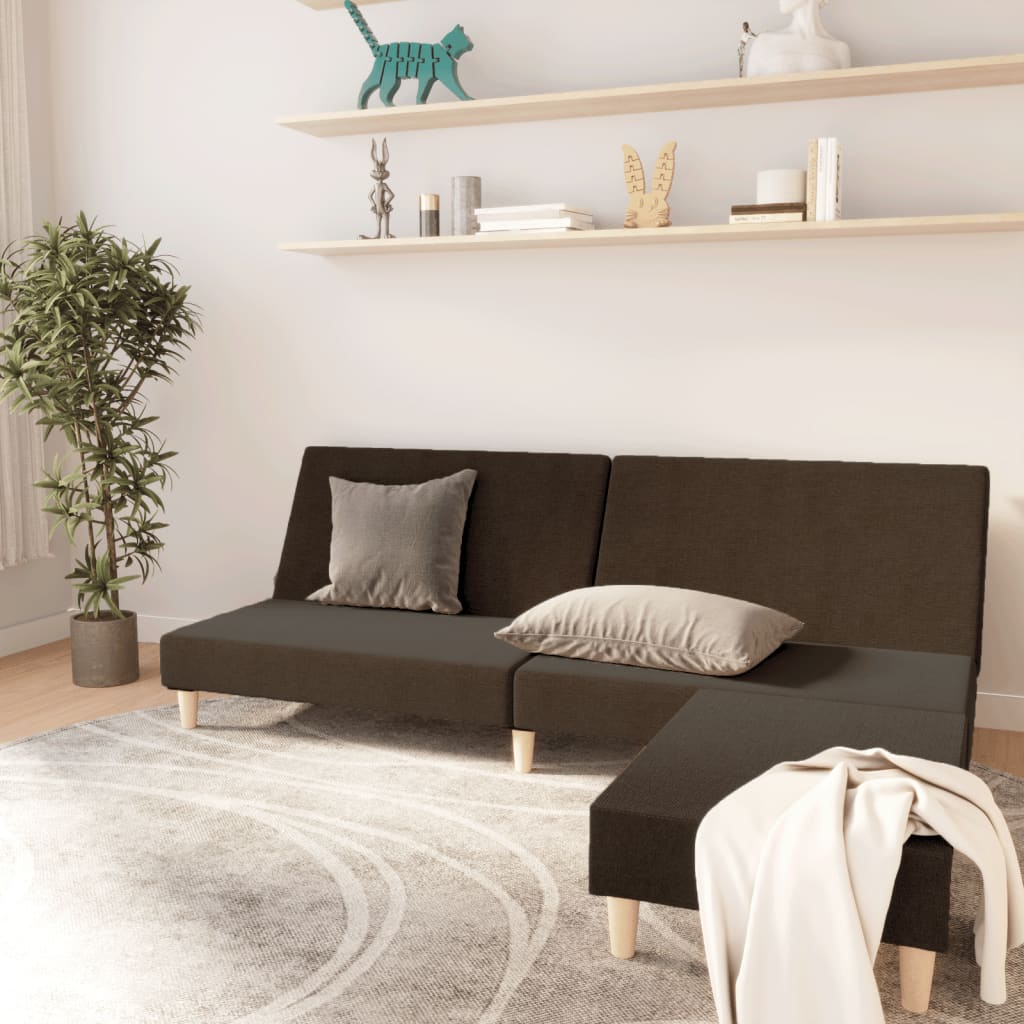 Canapea extensibila cu 2 locuri si taburet, textil, maro inchis, model 1