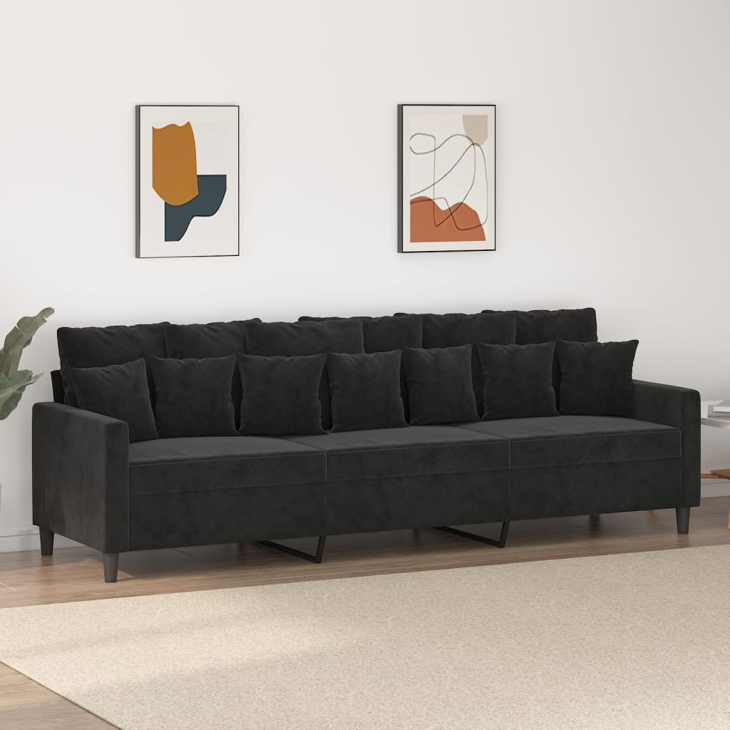 Canapea cu 3 locuri, catifea, negru, 210 cm, model 6