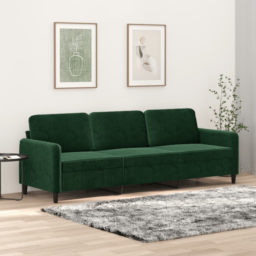 Canapea cu 3 locuri, catifea, verde inchis, 210 cm, model 3