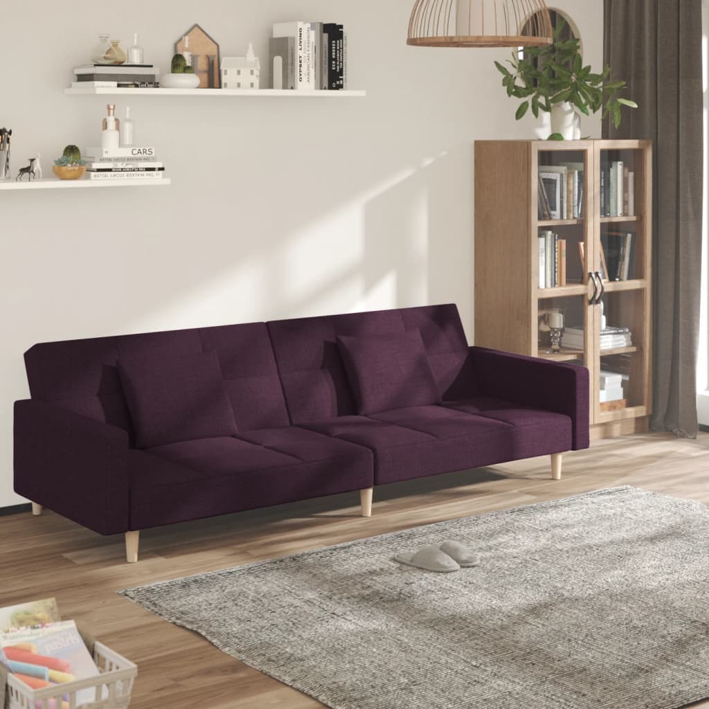 Canapea extensibila cu 2 locuri, 2 perne, textil, violet, model 4