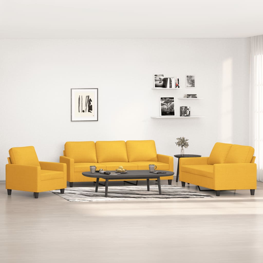 Set de canapele cu perne, 3 piese, textil, galben deschis, model 1
