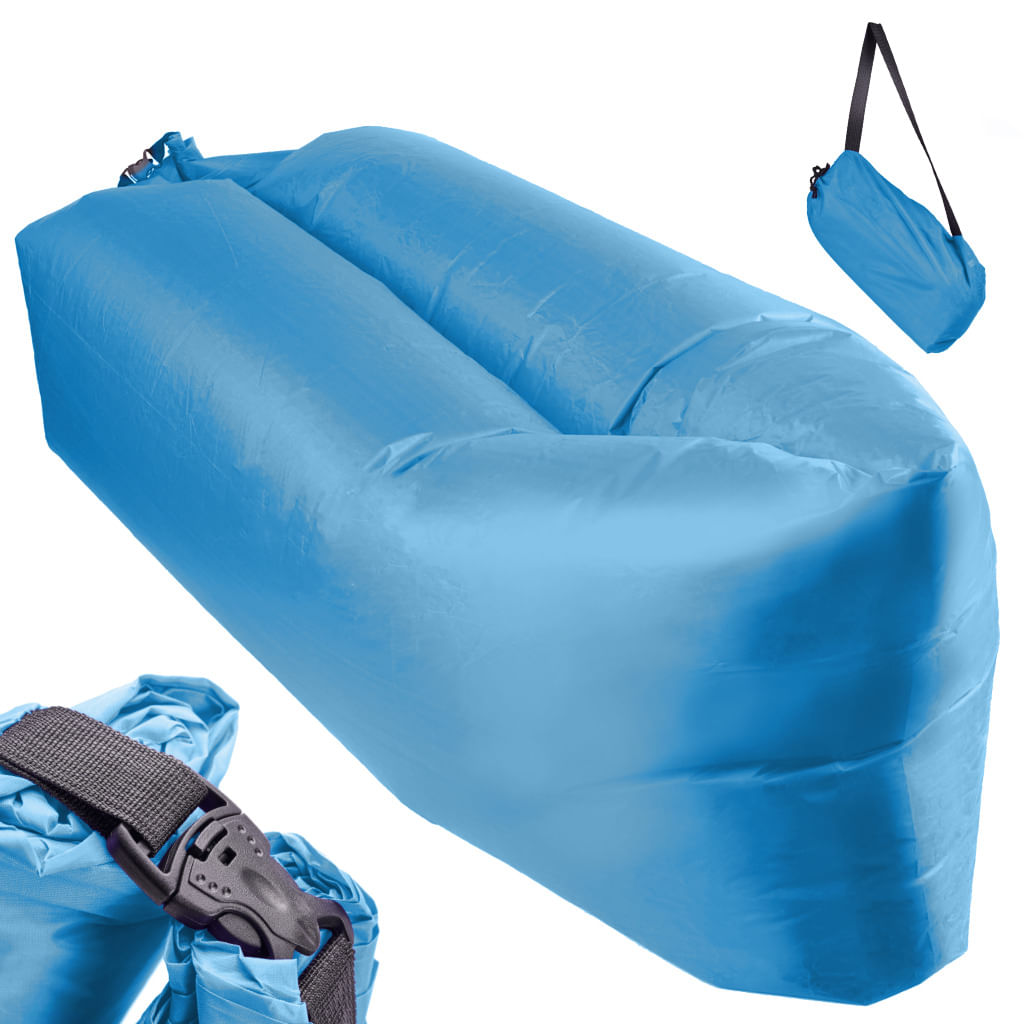 Saltea Autogonflabila "Lazy Bag" tip sezlong, 230 x 70cm, culoare albastru, pentru camping, plaja sau piscina