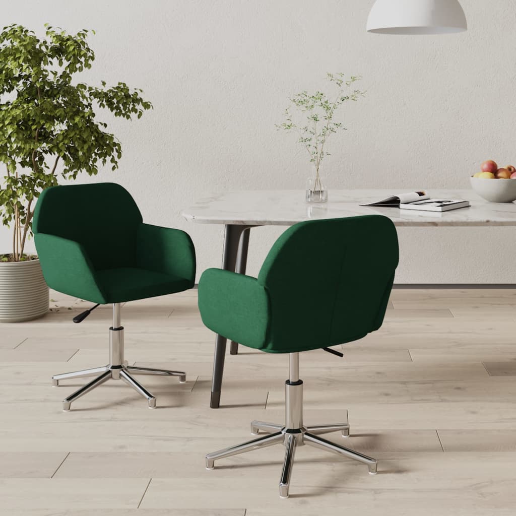 Scaune de bucatarie pivotante, 2 buc., textil, verde inchis, model 3 — imaginea 2