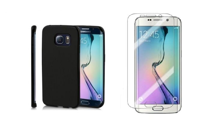 Pachet husa Husa MyStyle Perfect Fit, Samsung Galaxy S6 Edge, negru, folie gratis