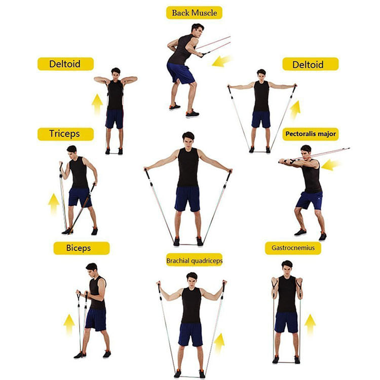 Set 11 bucati extensor fitness cu corzi elastice, manere, ancora usa si curele pentru glezna - imagine 2