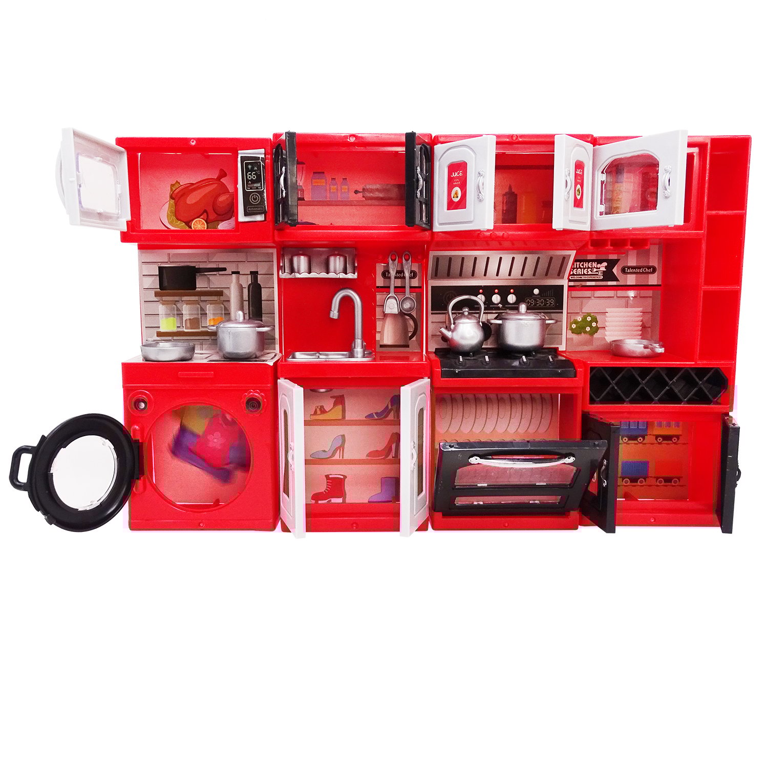 Jucarie bucatarie rosie pentru copii, 4 piese si accesorii - 3 | YEO