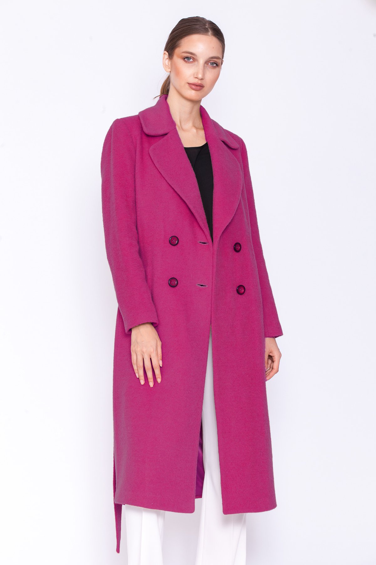 Palton din lana, roz aprins
