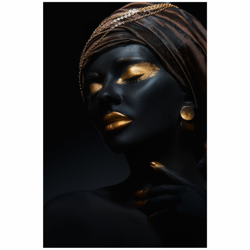 Tapet autoadeziv Premium, textura canvas, Chip de fata negru-gold, turban, 130 x 87 cm