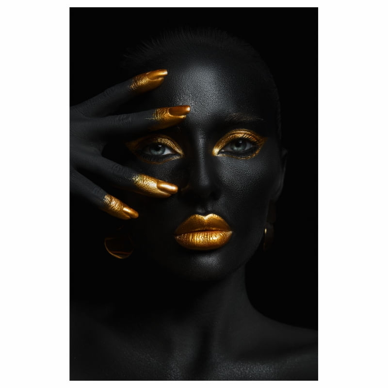 Tapet autoadeziv Premium, textura canvas, Chip de fata negru-gold, blue eyes, 130 x 87 cm