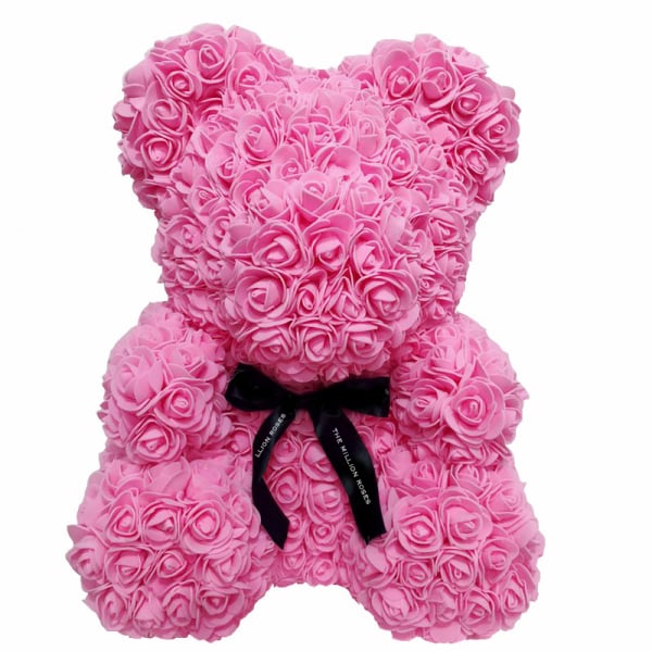 Ursulet Rose Bear, trandafiri roz, decorat manual, inaltime 40 cm, roz