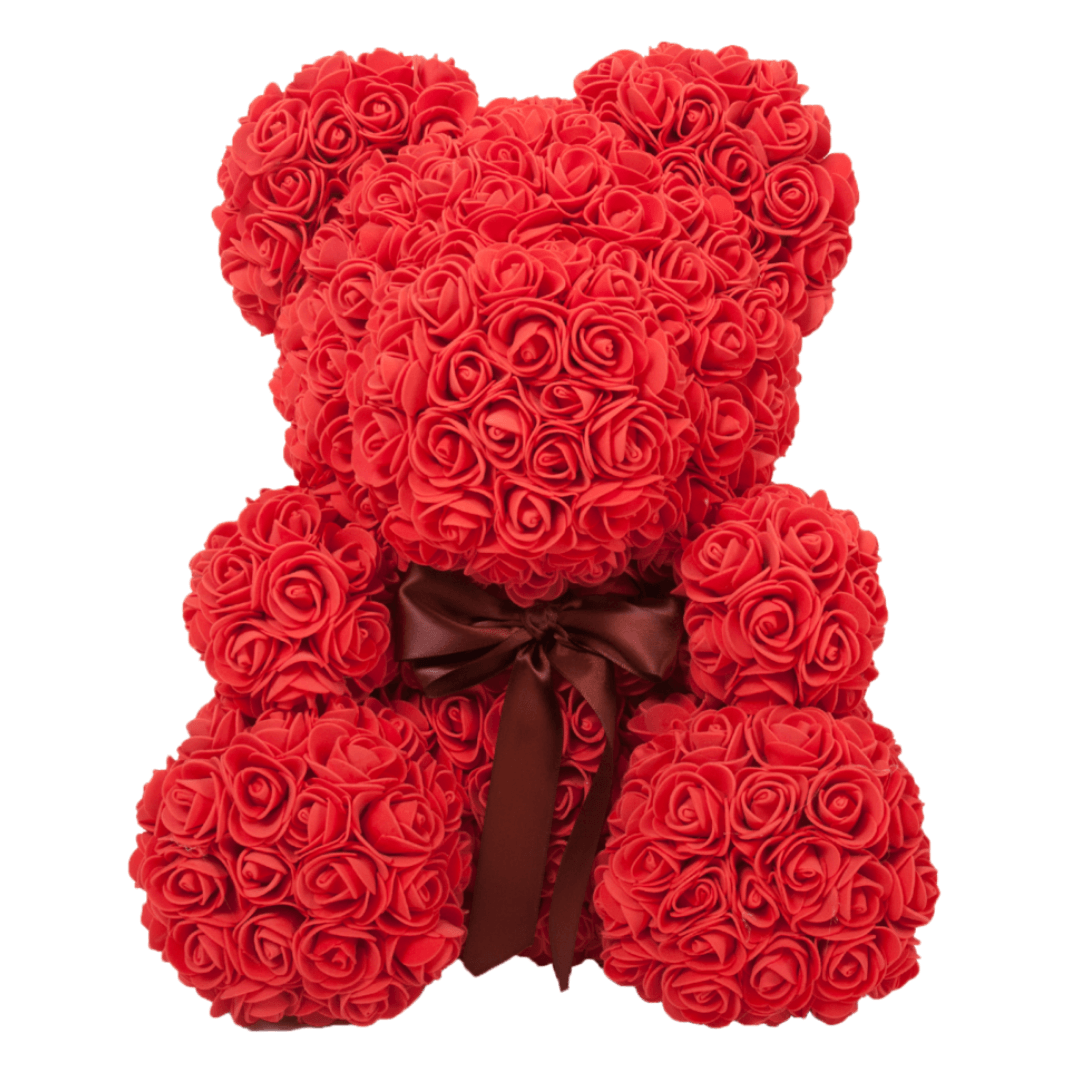 Ursulet Rose Bear din Trandafiri rosu Decorat Manual, inaltime 40 cm