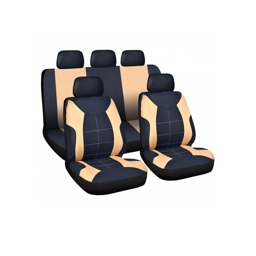 Set Huse Scaune Auto Universale, compatibil cu scaune cu airbag, polyester + burete 2mm, negru/bej