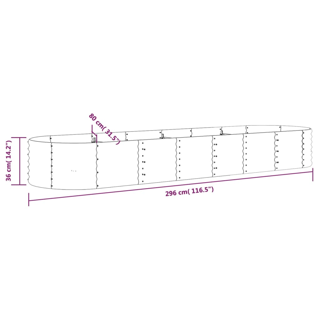 Jardiniera gradina, maro, 296 x 80 x 36 cm, otel vopsit electrostatic — imaginea 3