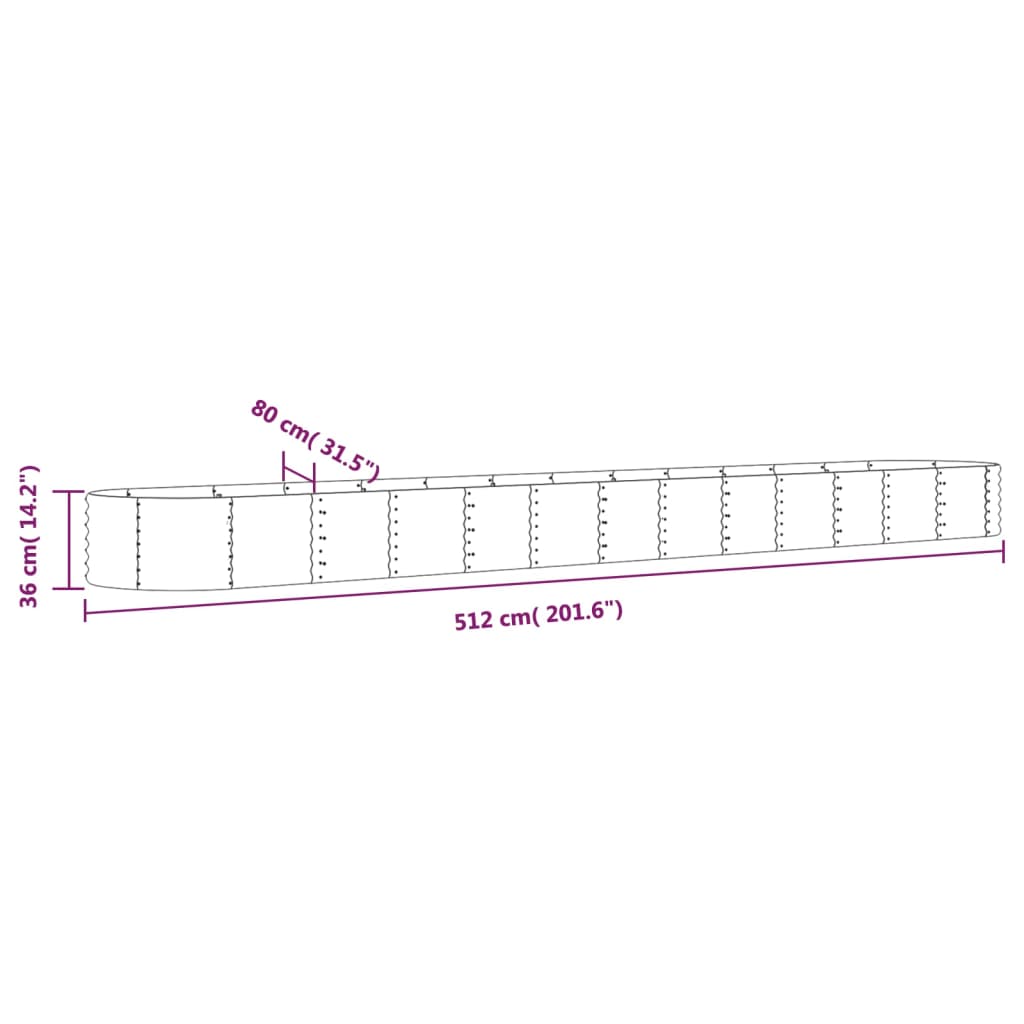Jardiniera gradina, otel vopsit electrostatic, 512 x 80 x 36 cm, maro — imaginea 4