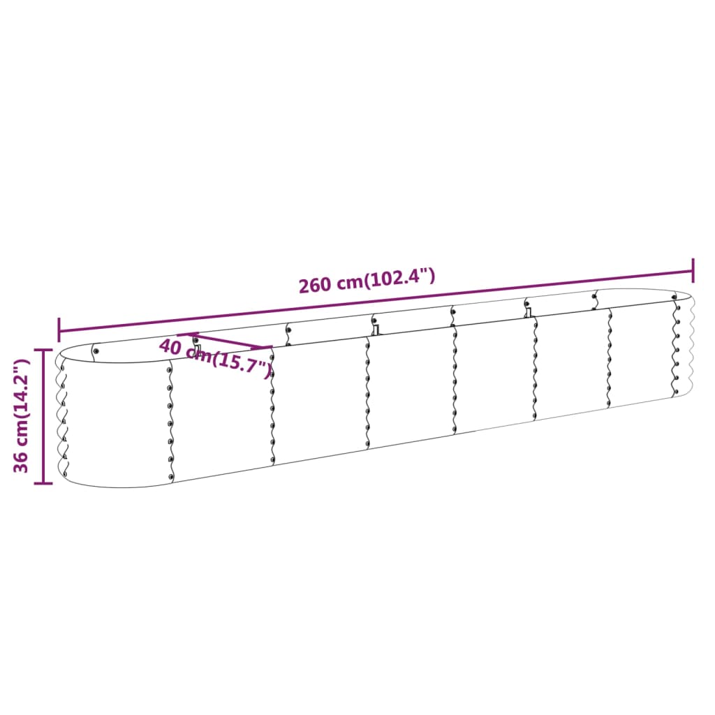 Jardiniera gradina, otel vopsit electrostatic, 260 x 40 x 36 cm — imaginea 2