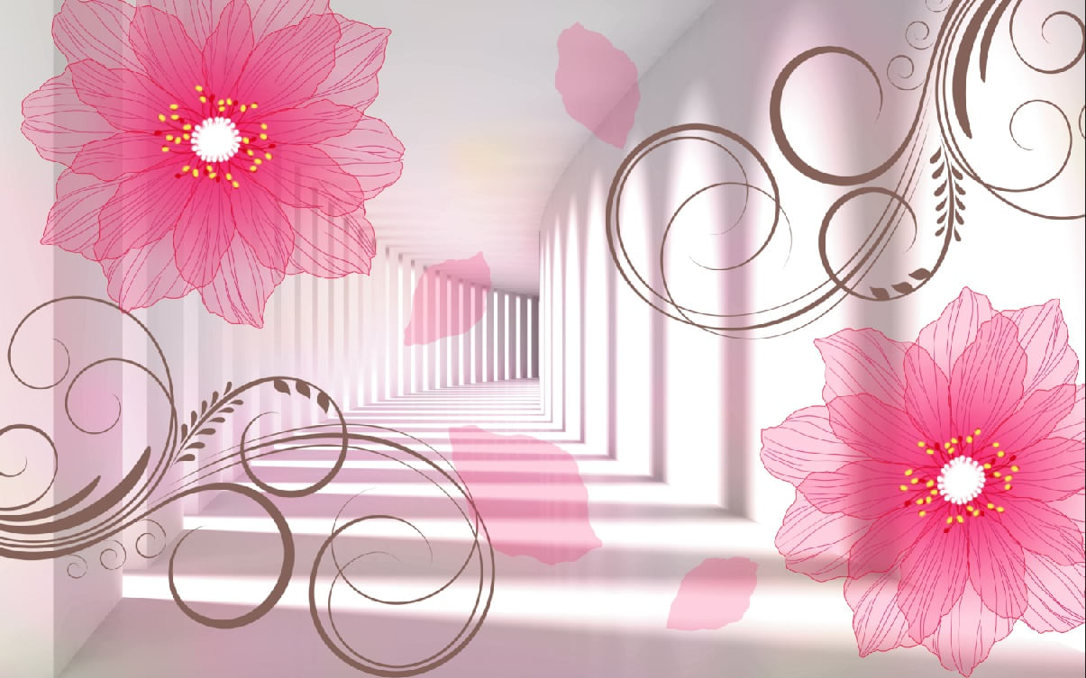 Fototapet, autocolant, Flori roz prin tunel