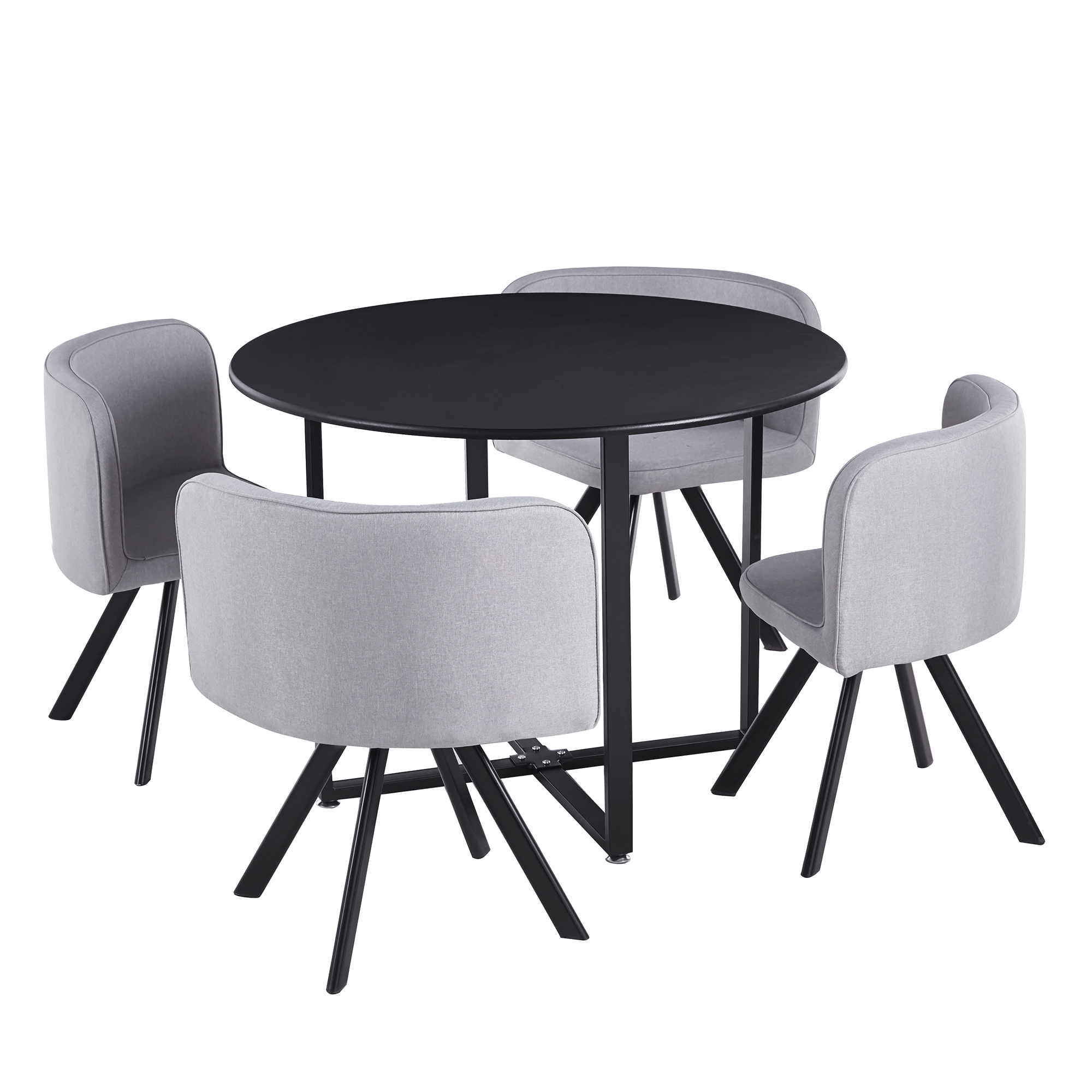 Set de mobilier dining 1+4, negru/gri deschis, BEVAN NEW