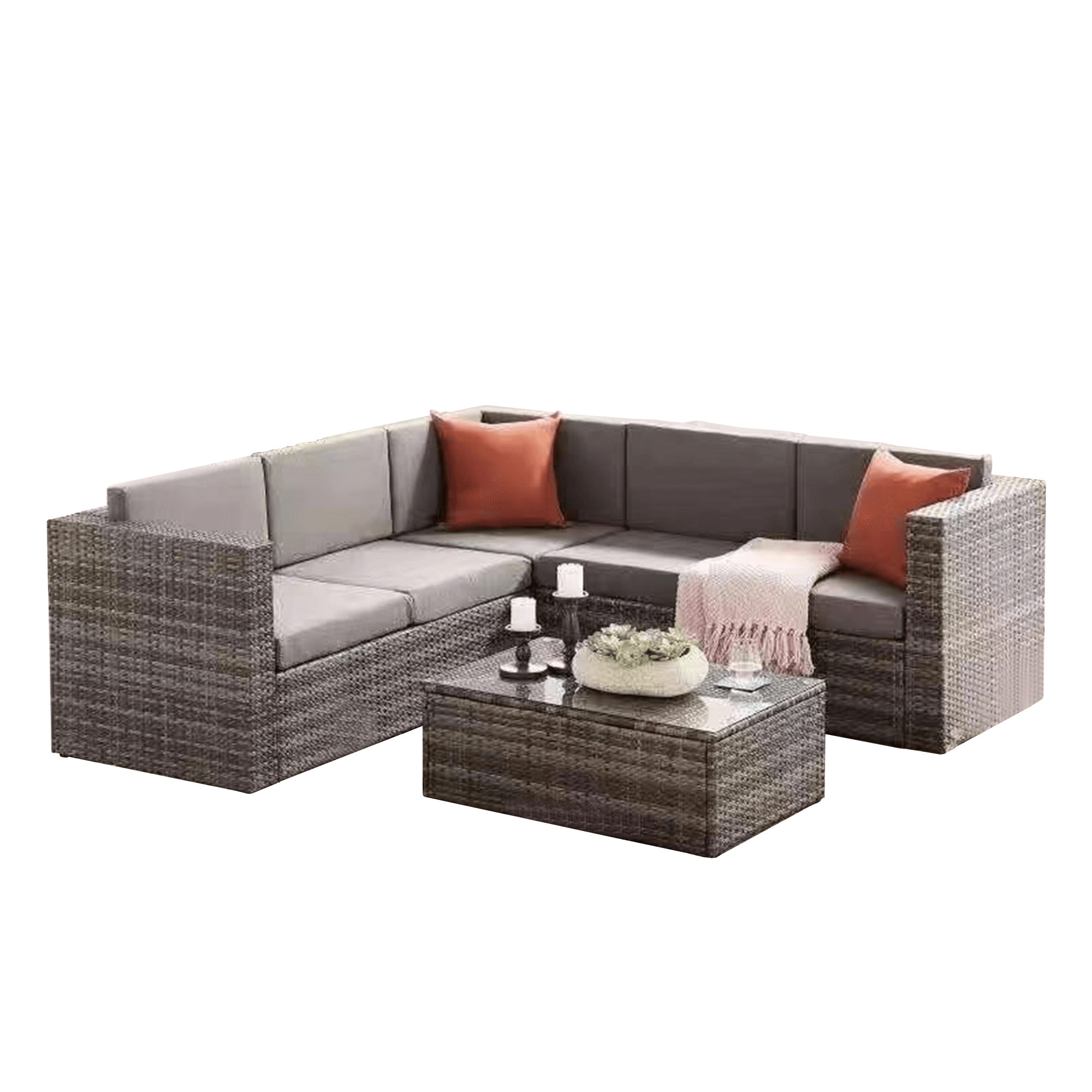 Set de 4 piese din rattan, gri, GARDIANA