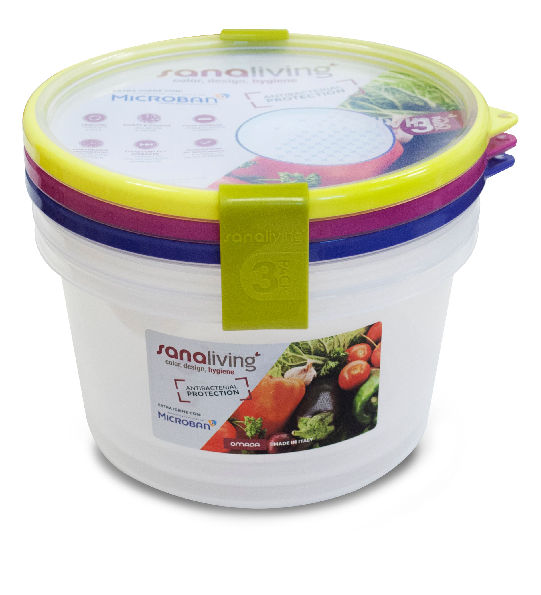 Set 3 cutii de conservare alimente Sanaliving 18xh10,5 cm 1.6L, multicolor