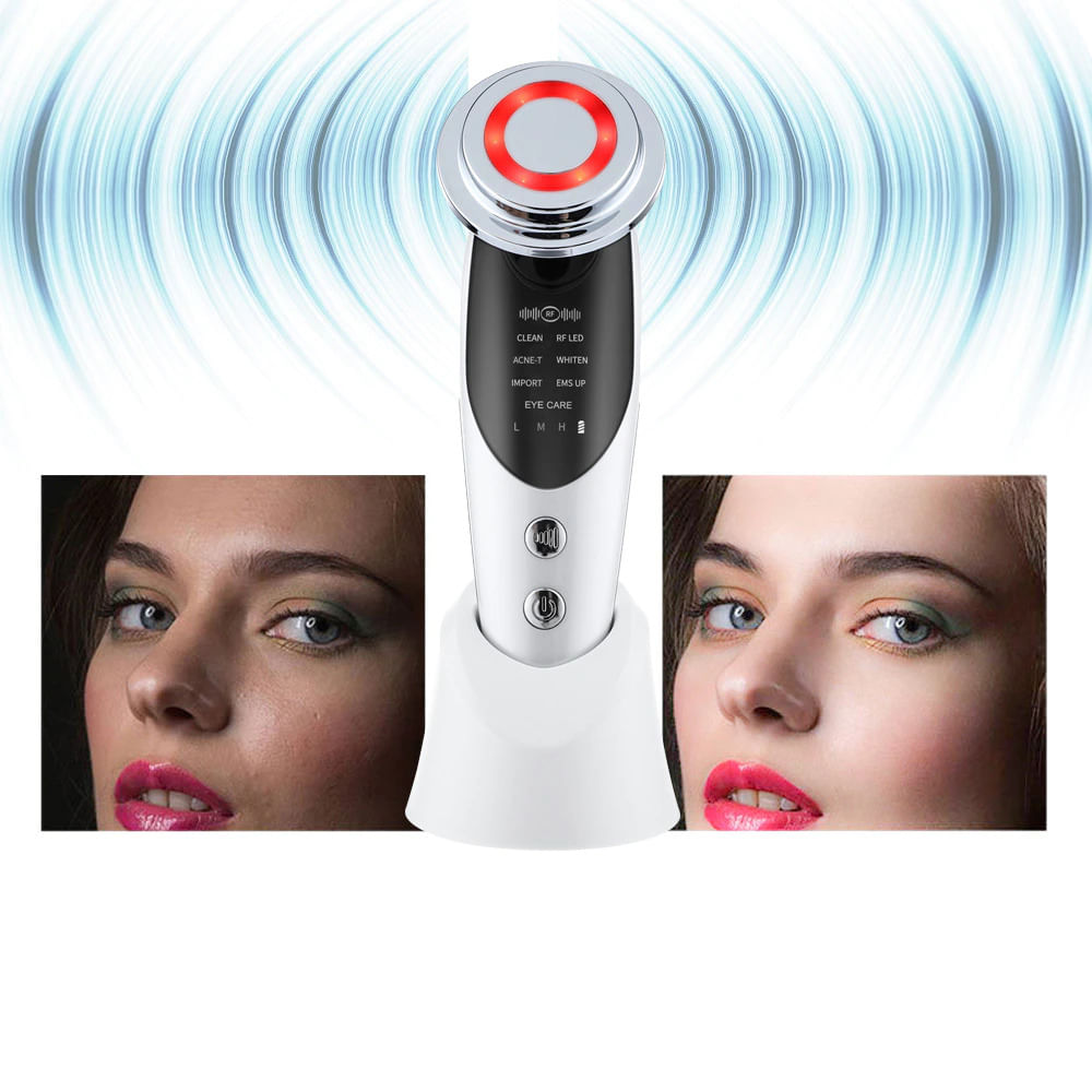 Aparat premium pentru tratament facial si intinerirea pielii 5 in 1, LED, Lifting, Anti Rid, vibratii EMS, Microcurent, Masaj facial, Alb - 2 | YEO