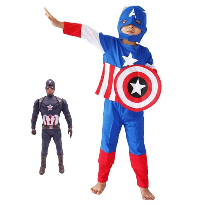 Costum Captain America pentru copii IdeallStore®, First Avenger, poliester, 5-7 ani, albastru, figurina inclusa