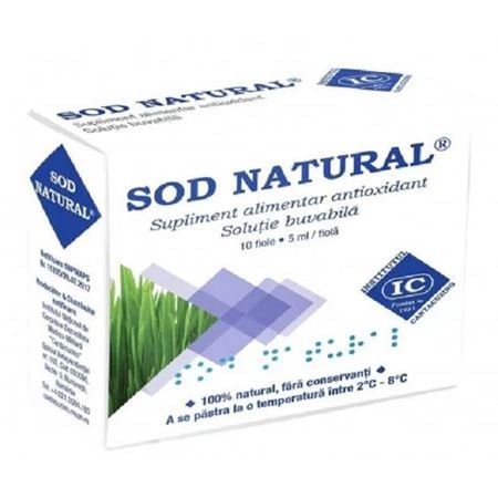 Sod natural, Institul Cantacuzino, extract orz verde, 10 fiole, pachet 4 cutii pentru 20 zile+gratis odorizant auto