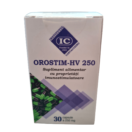 Orostim HV 250, supliment alimentar cu proprietati imunostimulatoare, Institutul Cantacuzino, cutie 30 capsule