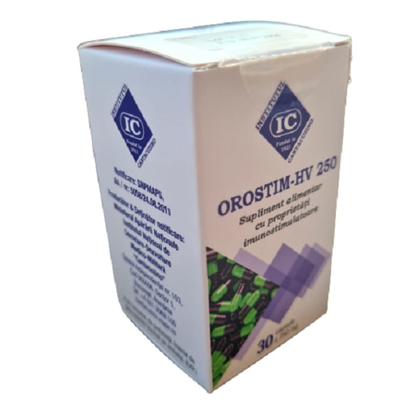 Orostim HV 250, supliment alimentar cu proprietati imunostimulatoare, Institutul Cantacuzino, cutie 30 capsule