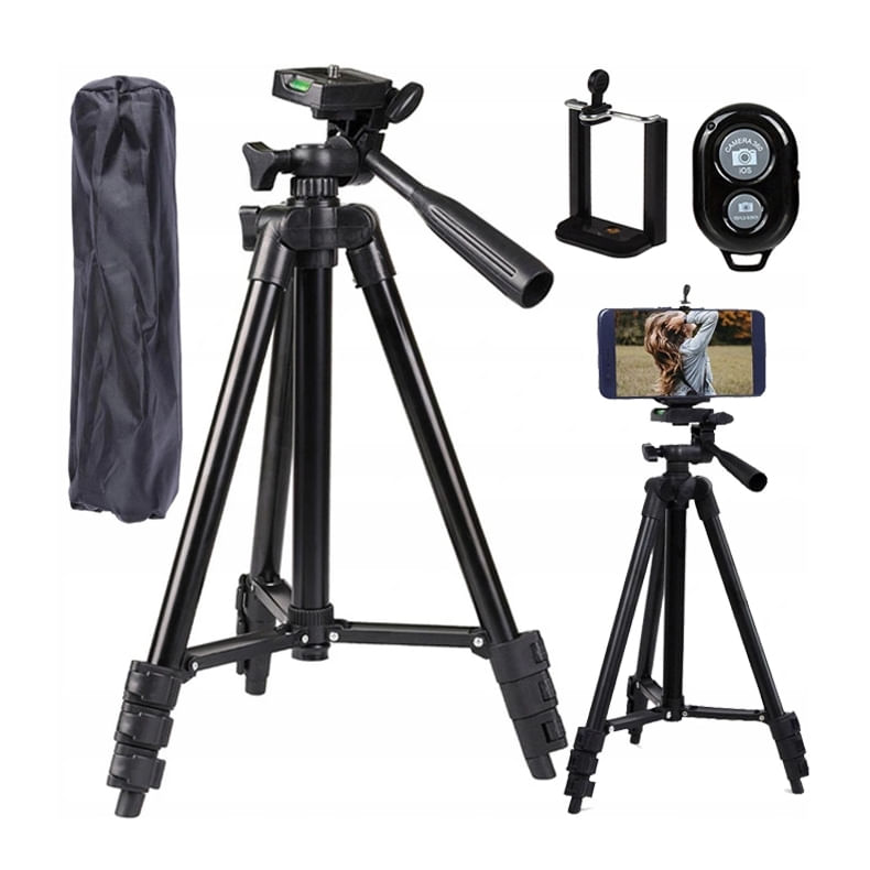 Trepied cu telecomanda si suport pentru telefon, 103 cm, negru