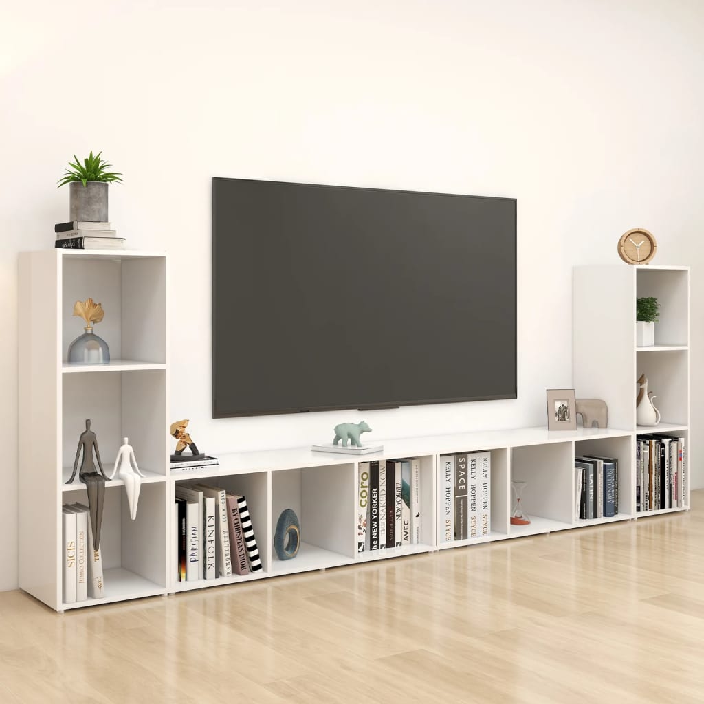 Dulapuri TV, 4 buc., alb, 107 x 35 x 37 cm, lemn prelucrat, Alb, 107 x 35 x 37 cm — imaginea 4