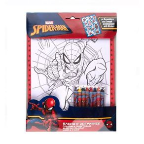 Set desen, stickere, 8 creioane cerate, personaj Spiderman, 21x26 cm, Multicolor, JMB-BBL6017