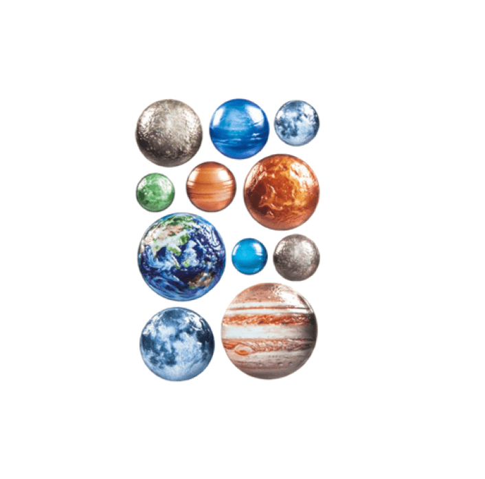 Set stickere cu planete 3D, 11 planete autocolante decorative, 25x 14 cm, Multicolor, JMB-BBL4241
