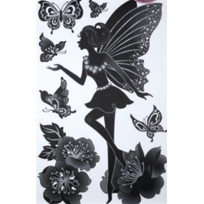 imagini de primavara cu flori și fluturi Sticker de perete cu Zana, flori si fluturi, 50 x 32 cm, Negru Argintiu, JMB-BBL2892