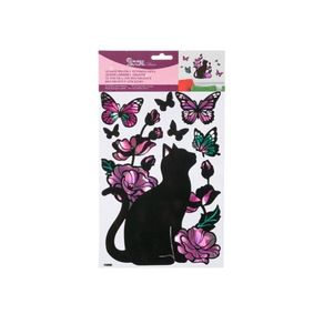 imagini cu flori de primavara si fluturi Set 7 stickere decorative cu pisica, flori si fluturi, 20x30 cm, Negru Multicolor, JMB-BBL2888