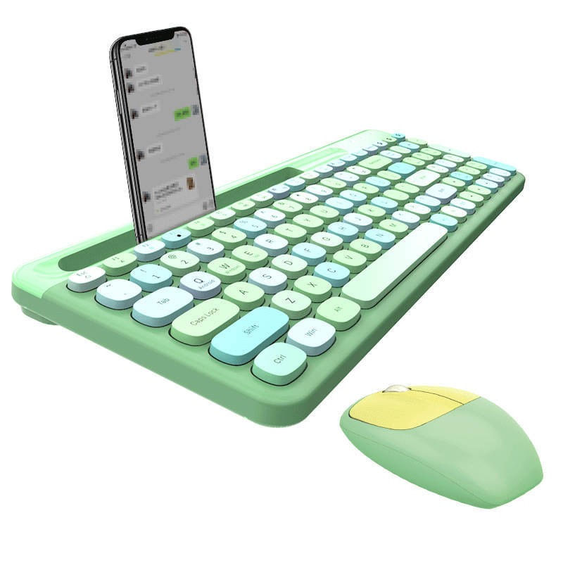 Kit tastatura multimedia si mouse wireless, 2.4 GHz, 1600 DPI, 3 butoane si scroll, 888, Verde, WRB-BBL6817
