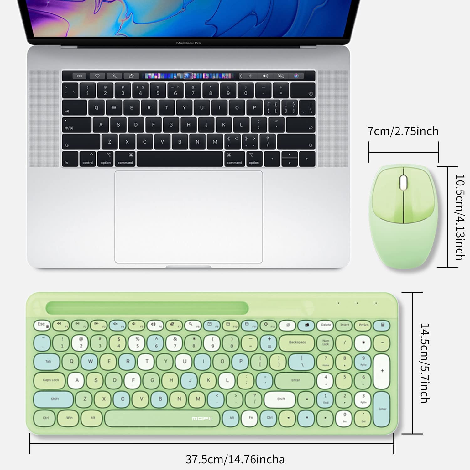 Kit tastatura multimedia si mouse wireless, 2.4 GHz, 1600 DPI, 3 butoane si scroll, 888, Verde, WRB-BBL6817 - 4 | YEO