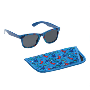 ochelari de soare pentru copii cu protectie uv Set ochelari de soare si etui pentru copii, model Dinozauri, 100% protectie UV, +3 ani, Albastru