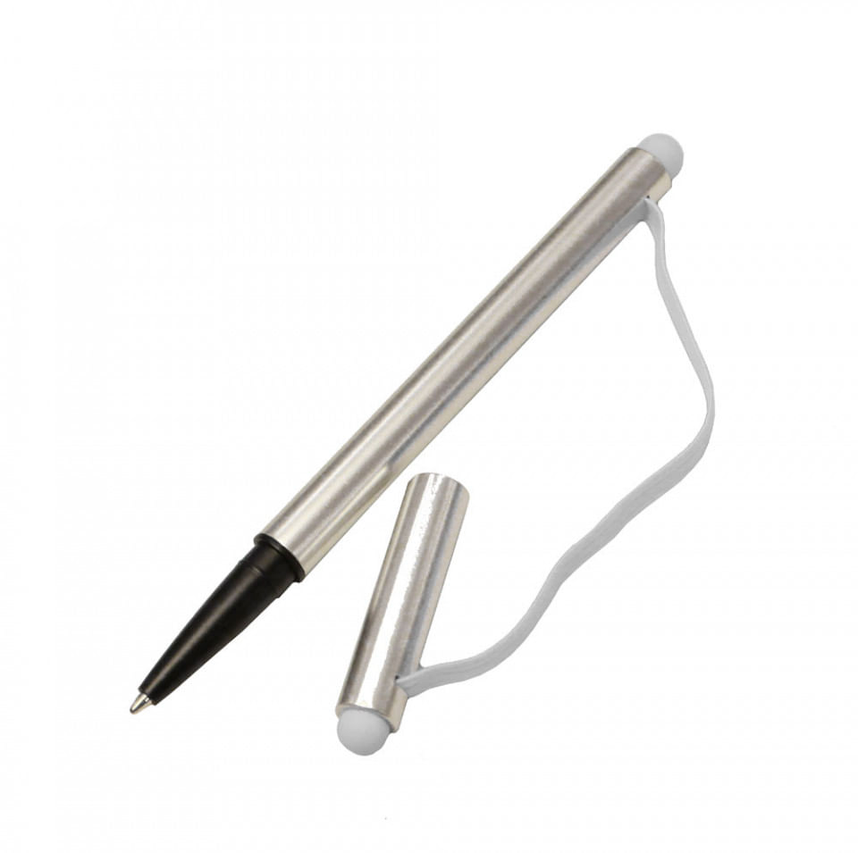 Stylus universal 2 in 1 cu Pix, capac si elastic, pentru tableta, telefon sau laptop cu touch screen, Argintiu