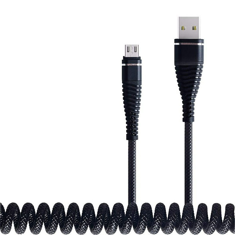 Cablu de incarcare/transfer date spiralat Micro USB Bibilel pentru dispozitivele cu Android, 1.2 m, Negru - 1 | YEO