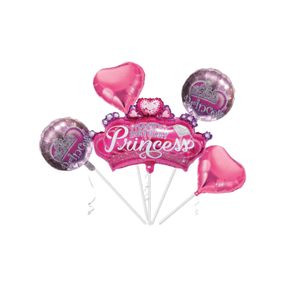 Set de 5 baloane Happy birthday cu personaj Princess, culori metalice, ghirlanda, Multicolor, JMB-BBL4539